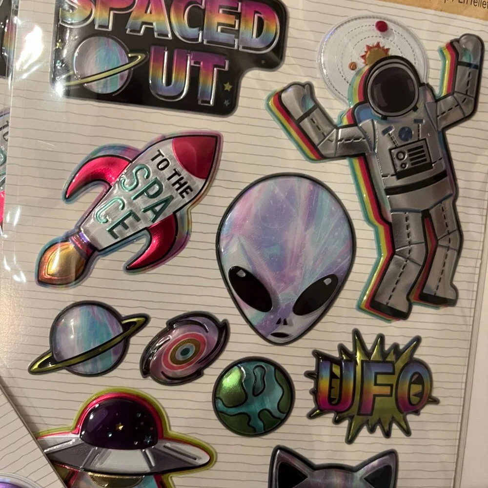 Metallic Puffy Stickers 10 Packs (Space Ocean Llamas Travel Sports) NEW‎